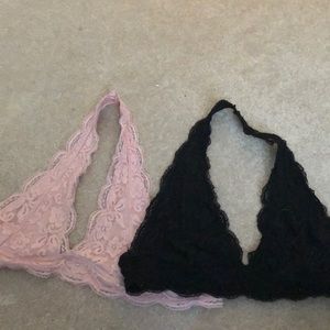 Set of pink and black size L bralettes